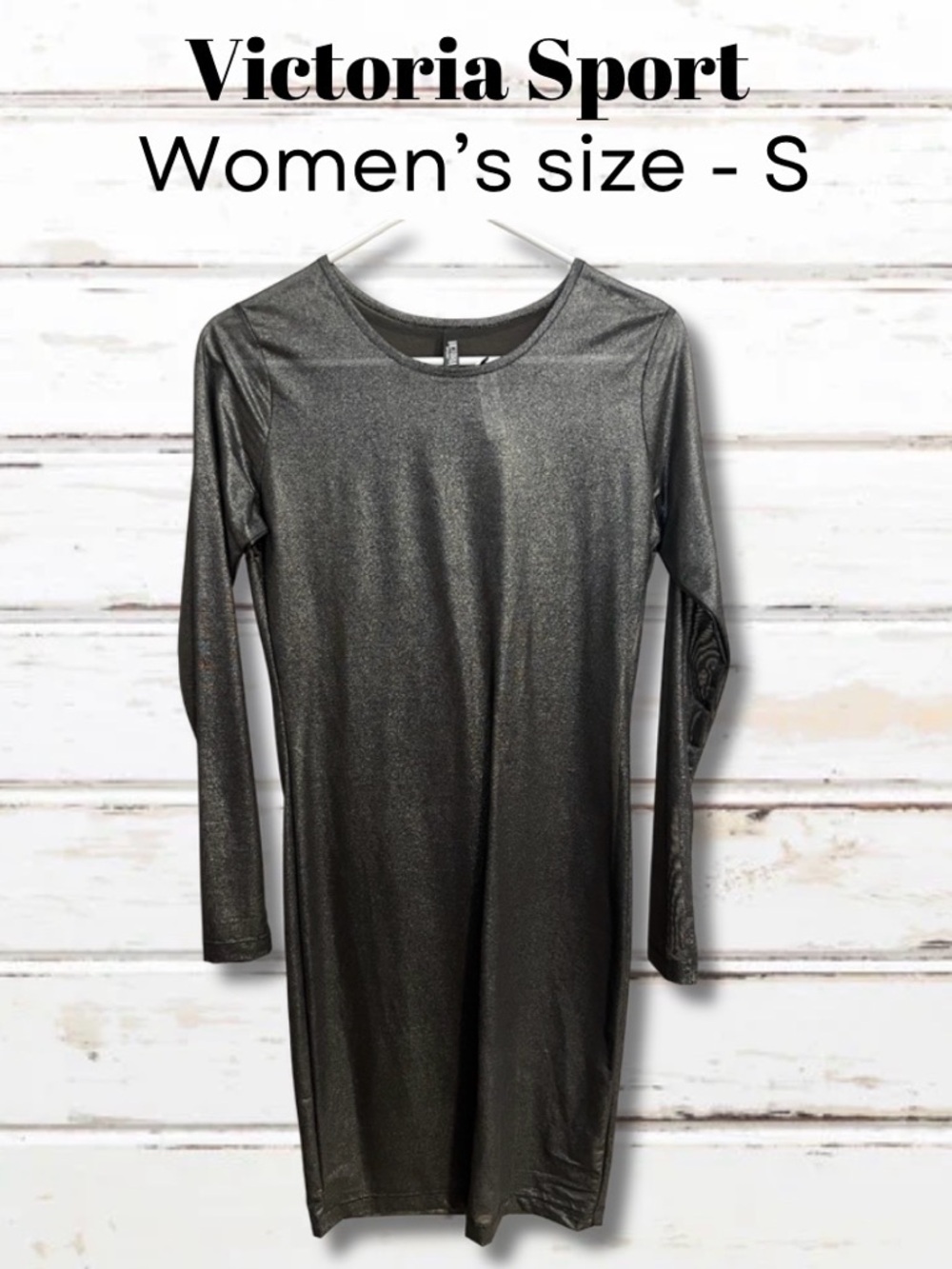 Victoria Sport Metallic Long Sleeve Bodycon Dress - Silver-Gray